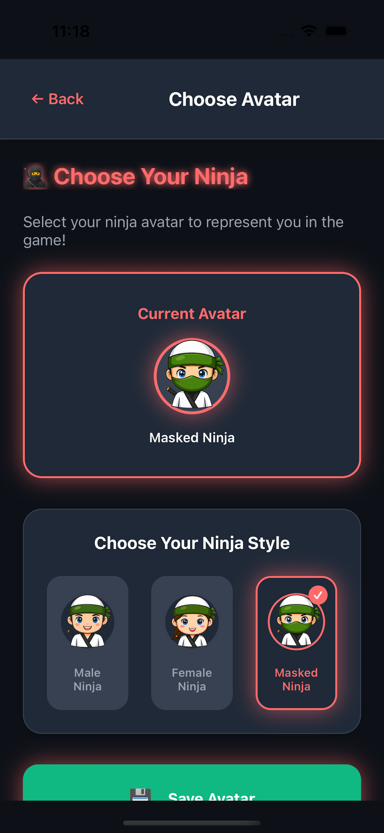 Avatar Customization Screen