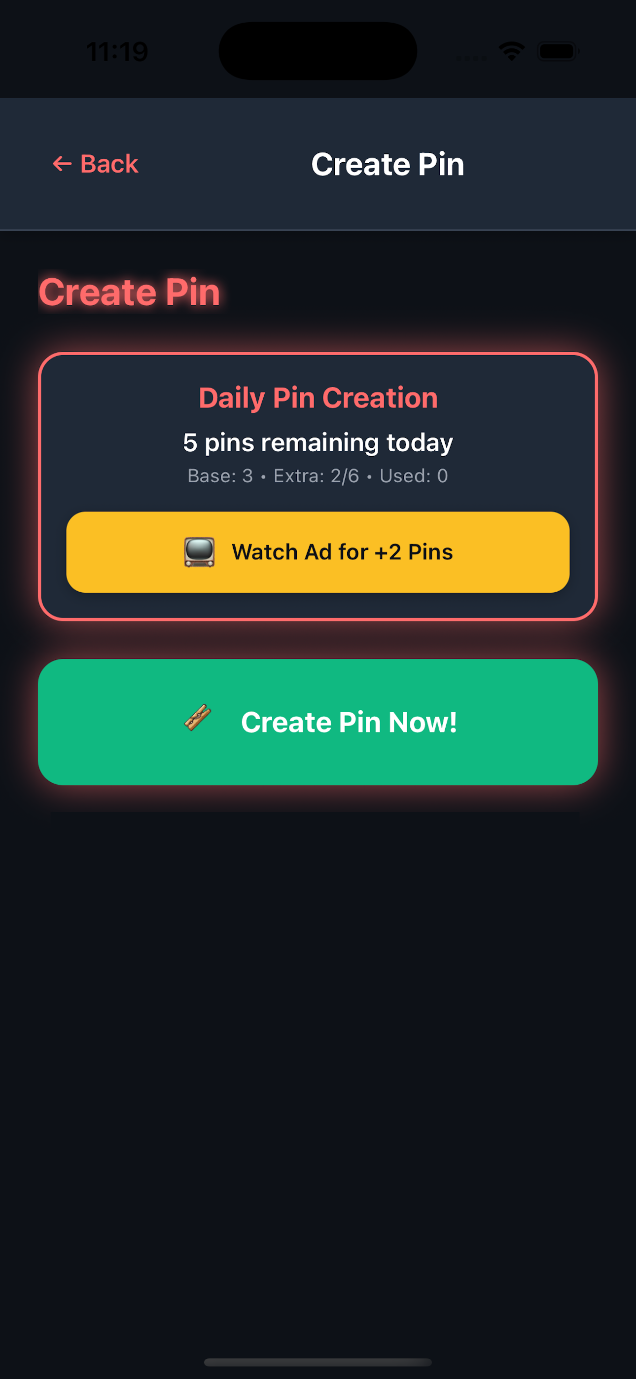 Create Pin Screen